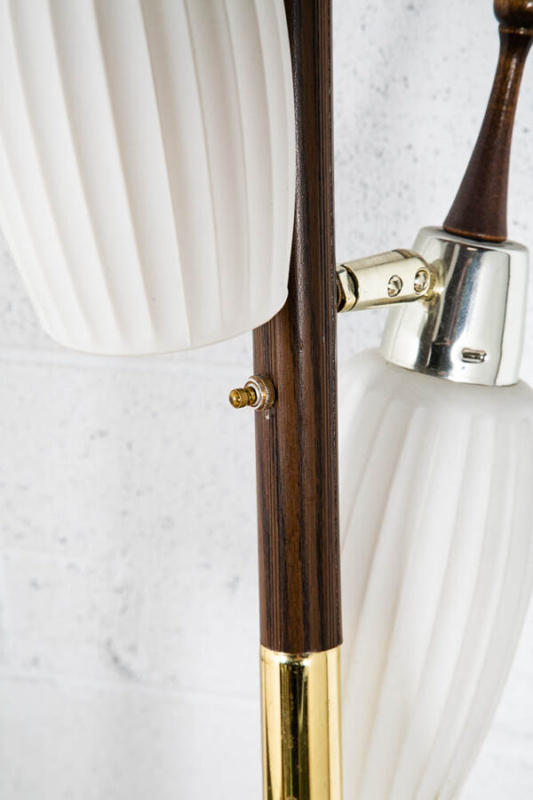 Mid Century Modern Floor Lamp Tension Pole 3 Light White Milk Glass Mcm Brass M - Image 10
