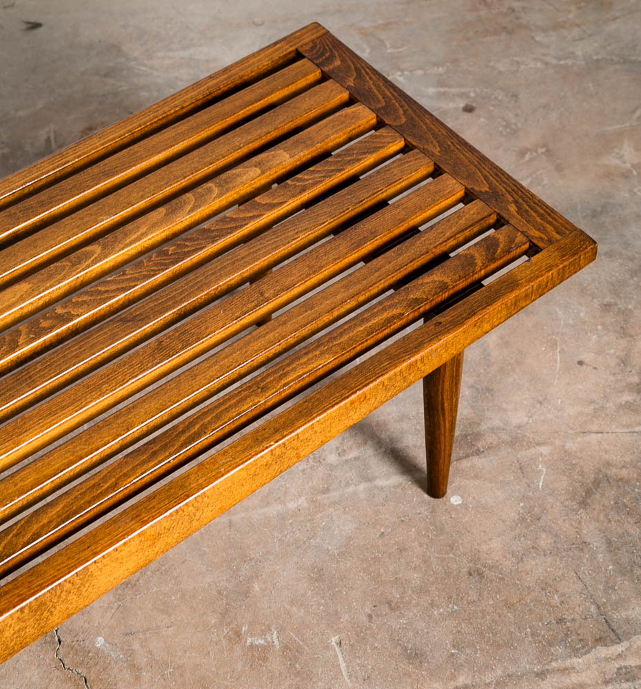 Mid Century Modern Slat Bench Coffee Table Pearsall Baughman Vintage Light Wood - Image 9