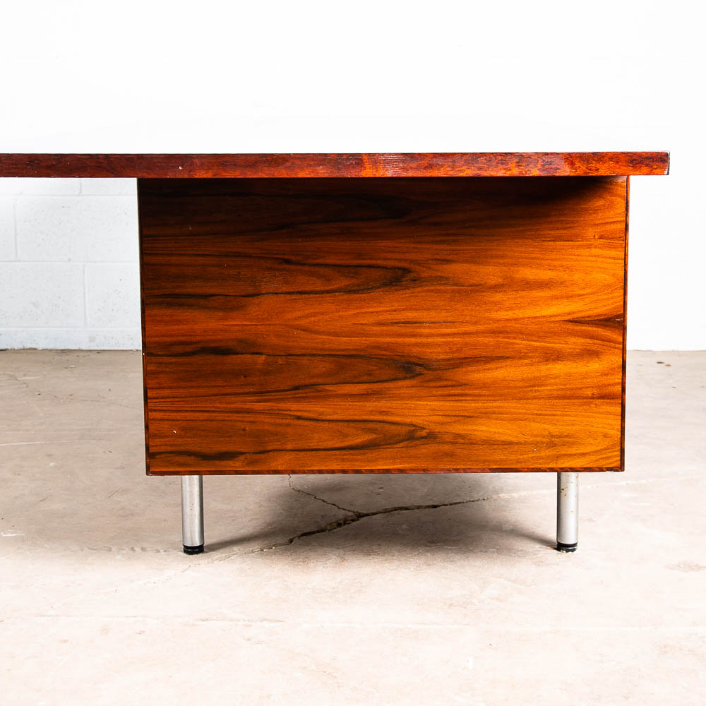 Mid Century Danish Modern Desk Executive Brazilian Rosewood Metal 5 Drawer Mcm - Image 8