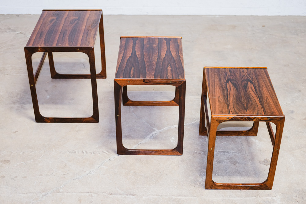 Mid Century Danish Modern Nesting Tables Brazilian Rosewood Set 3 Denmark Sled - Image 3