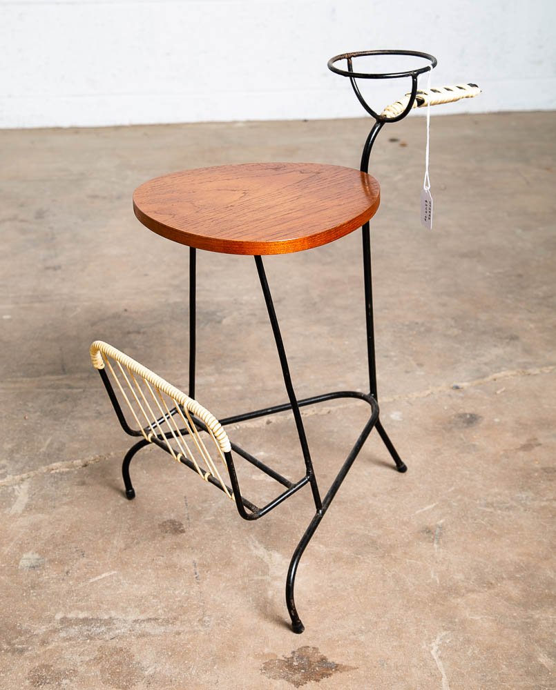 Mid Century Danish Modern End Table Side Teak Magazine Rack Compact Tripod 3 Leg - Image 4