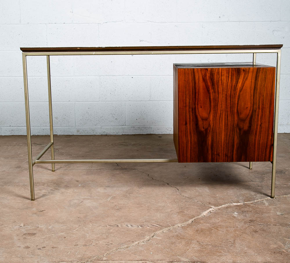 Mid Century Modern Desk Vista Of California Walnut Metal White 3 Drawers Mcm - Image 5