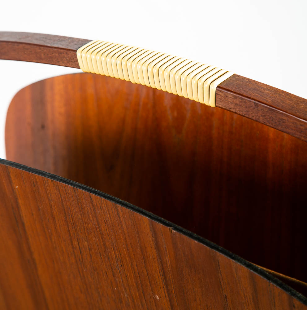 Mid Century Modern Magazine Rack Teak Vintage Danish Handle Mcm Denmark Wrapped - Image 5