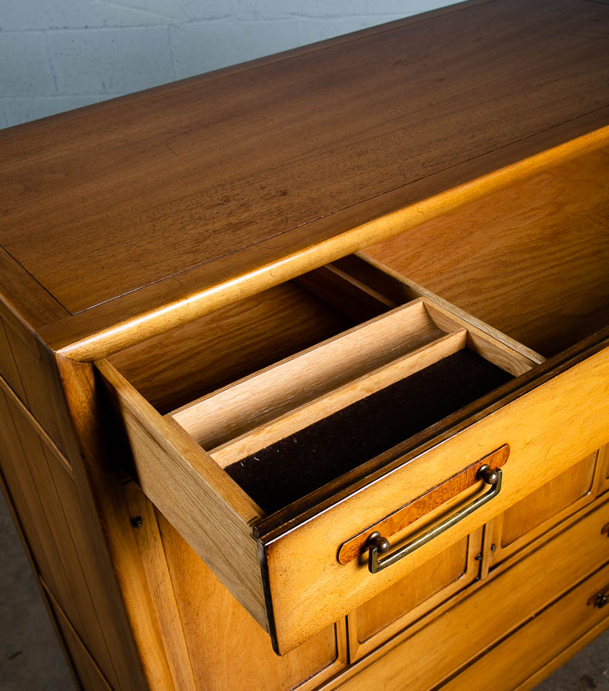 Mid Century Modern Dresser Highboy Drexel Bleached Walnut Burl Vintage 5 Drawer - Image 10