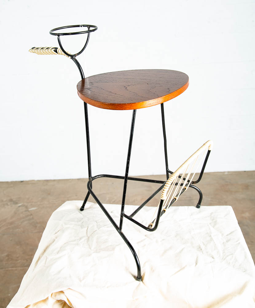 Mid Century Danish Modern End Table Side Teak Magazine Rack Compact Tripod 3 Leg - Image 6