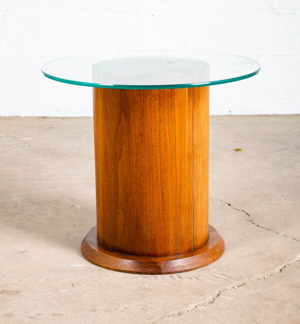 Mid Century Modern Cocktail Table Side End Round Glass Vintage Solid Walnut Mcm - Image 3
