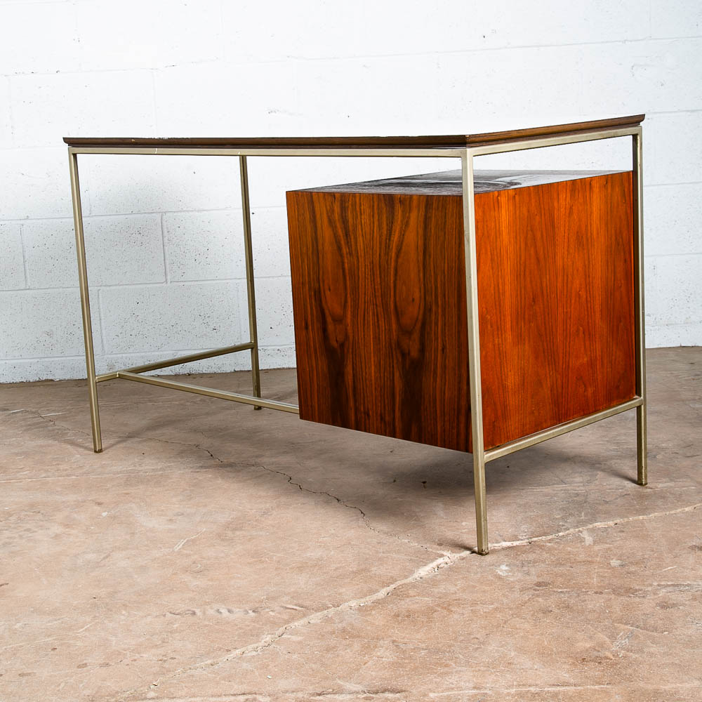 Mid Century Modern Desk Vista Of California Walnut Metal White 3 Drawers Mcm - Image 3