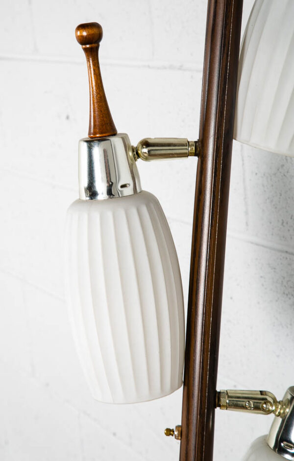 Mid Century Modern Floor Lamp Tension Pole 3 Light White Milk Glass Mcm Brass M - Image 8