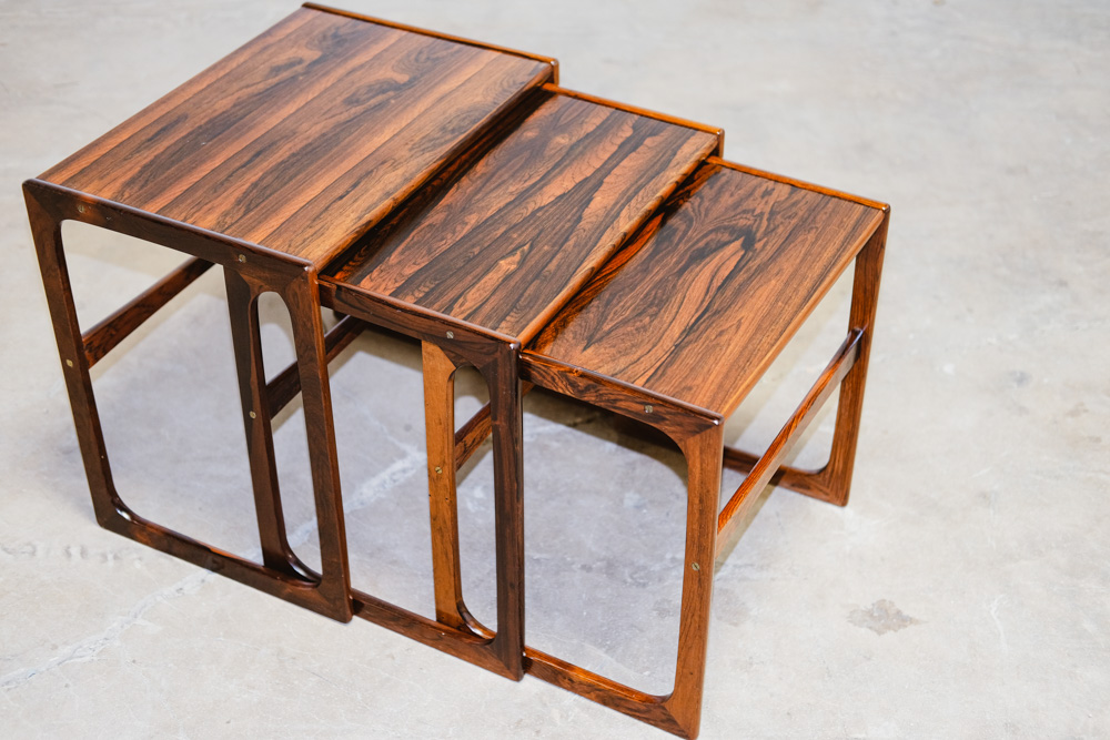 Mid Century Danish Modern Nesting Tables Brazilian Rosewood Set 3 Denmark Sled - Image 8