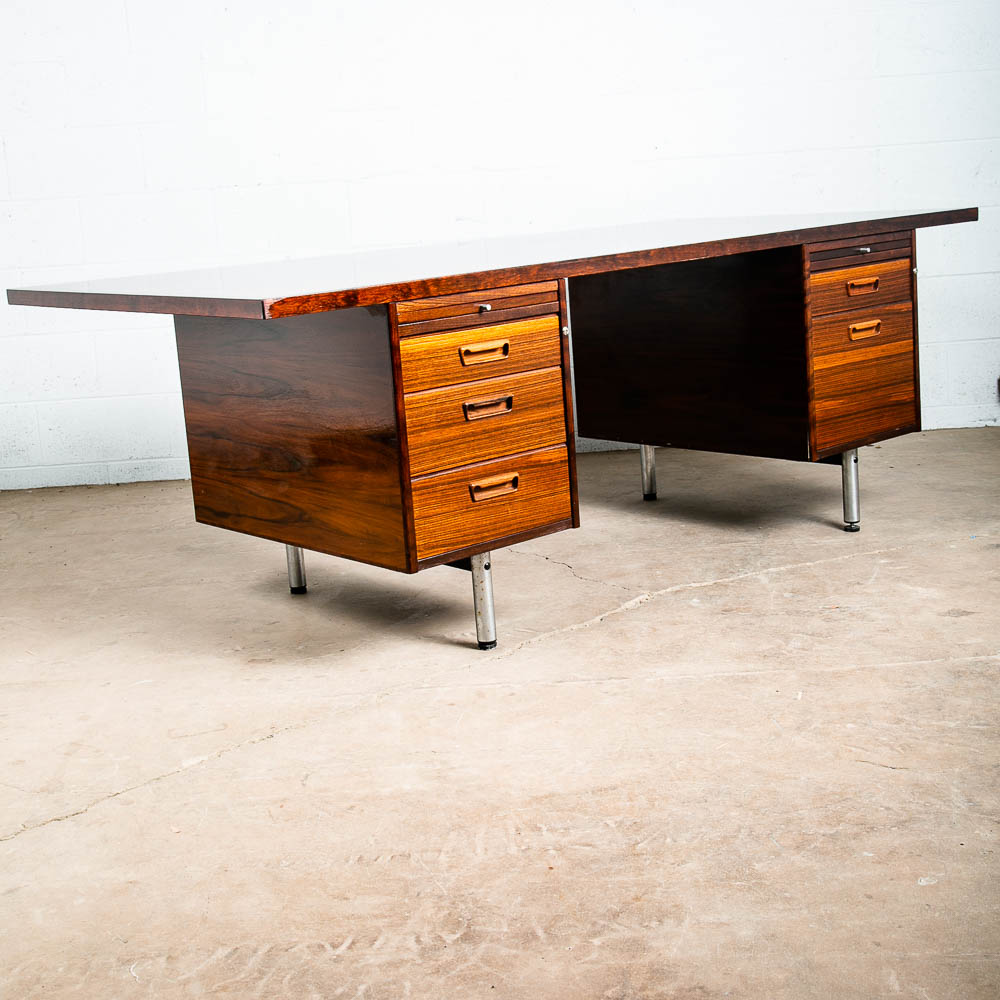 Mid Century Danish Modern Desk Executive Brazilian Rosewood Metal 5 Drawer Mcm - Image 2