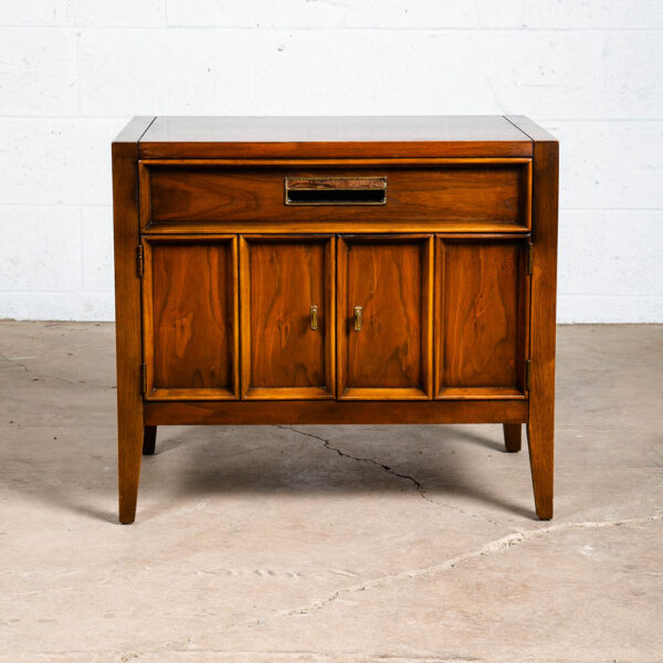Mid Century Modern Nightstand Side Table Doors Drawer Walnut Wood Vintage Drexel - Image 3