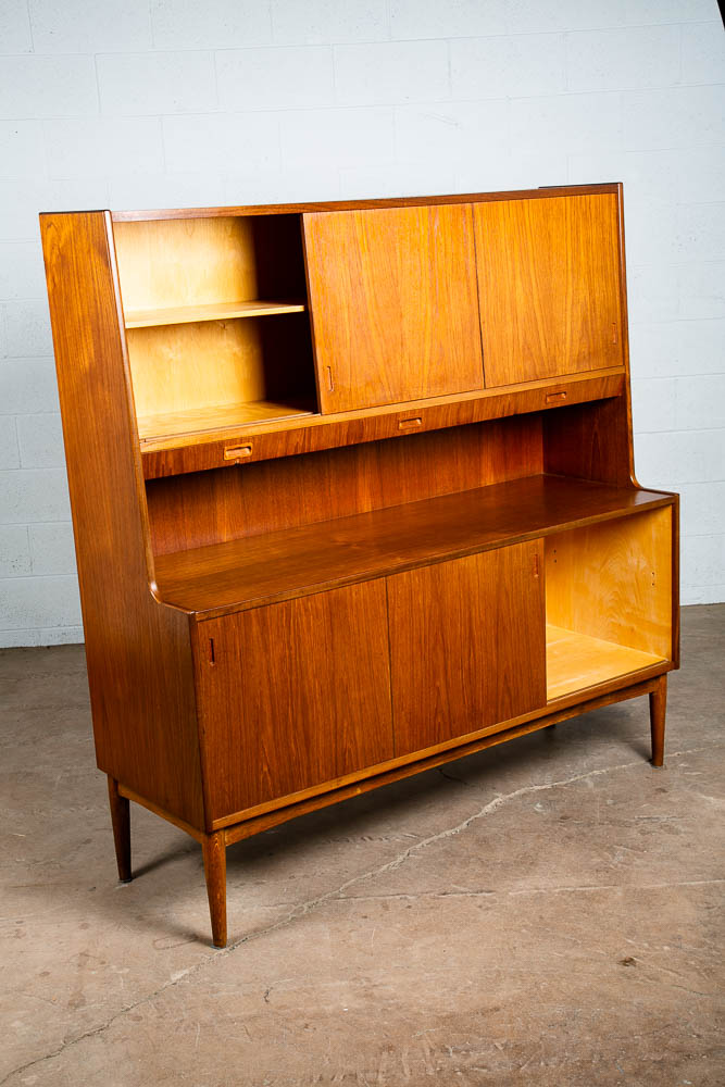 Mid Century Danish Modern Credenza Highboard Teak Oak Drawers 2 tier Cabinet Mcm - Image 4