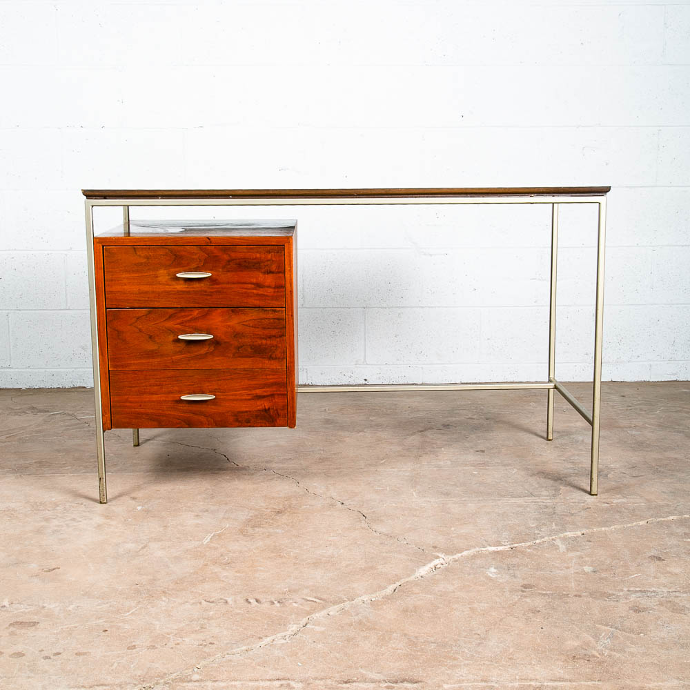 Mid Century Modern Desk Vista Of California Walnut Metal White 3 Drawers Mcm - Image 2