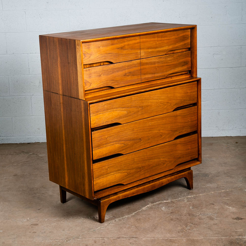 Mid Century Modern Dresser Highboy Kent Coffey Drexel 5 Drawer Walnut Vintage - Image 3