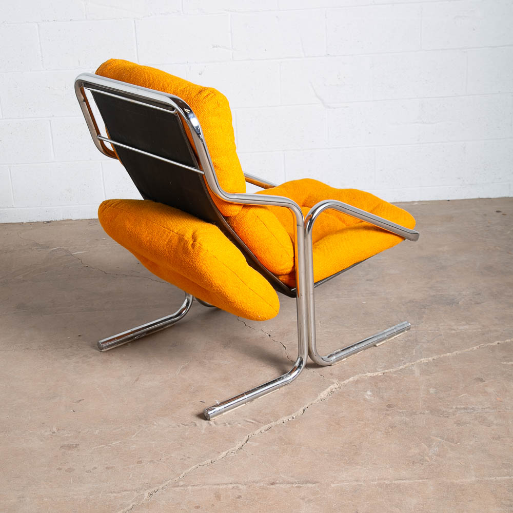 Mid Century Modern Lounge Chair Arcadia Chrome Orange Jerry Johnson Armchair - Image 6