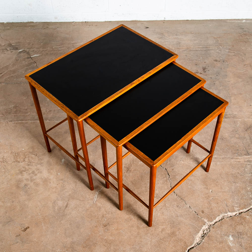Mid Century Danish Modern Nesting Tables Illum Bolighus Teak Black 3 PJ Mobler - Image 2