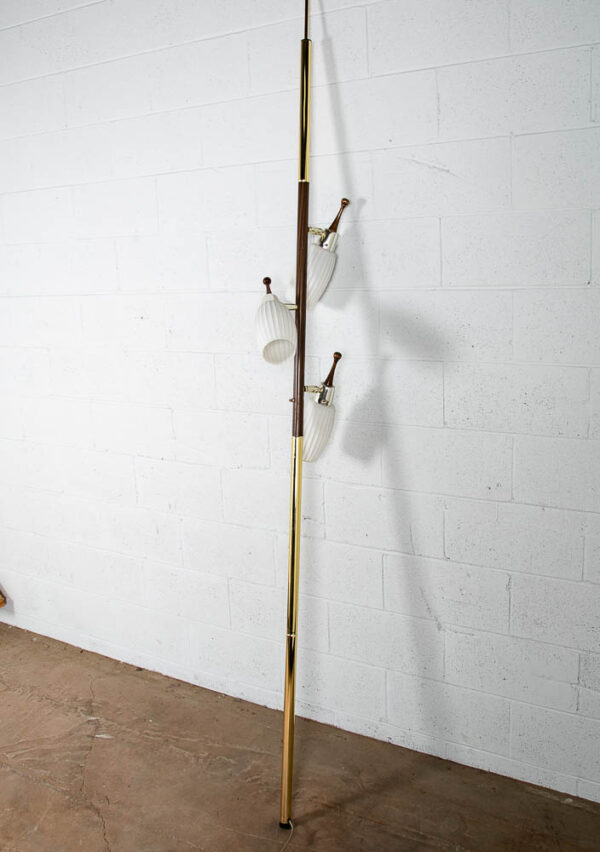 Mid Century Modern Floor Lamp Tension Pole 3 Light White Milk Glass Mcm Brass M - Image 3
