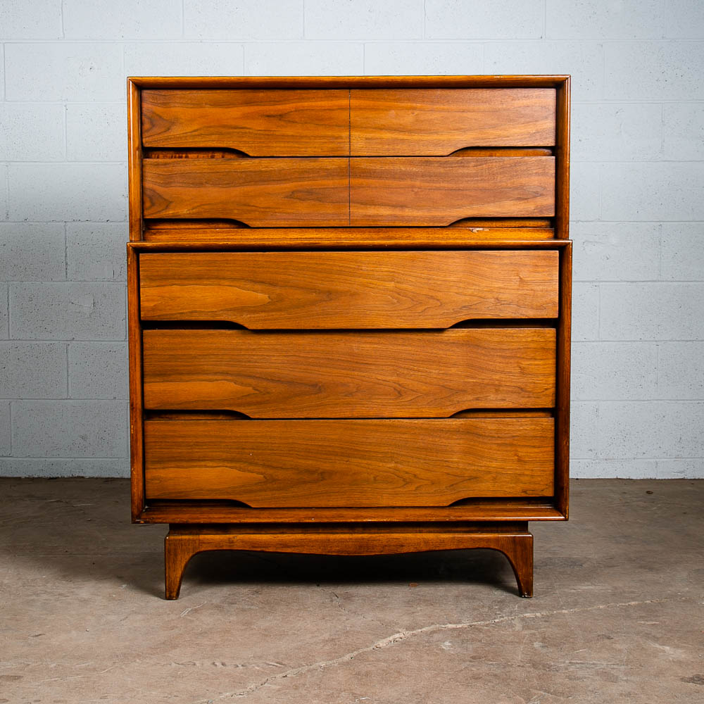 Mid Century Modern Dresser Highboy Kent Coffey Drexel 5 Drawer Walnut Vintage - Image 2