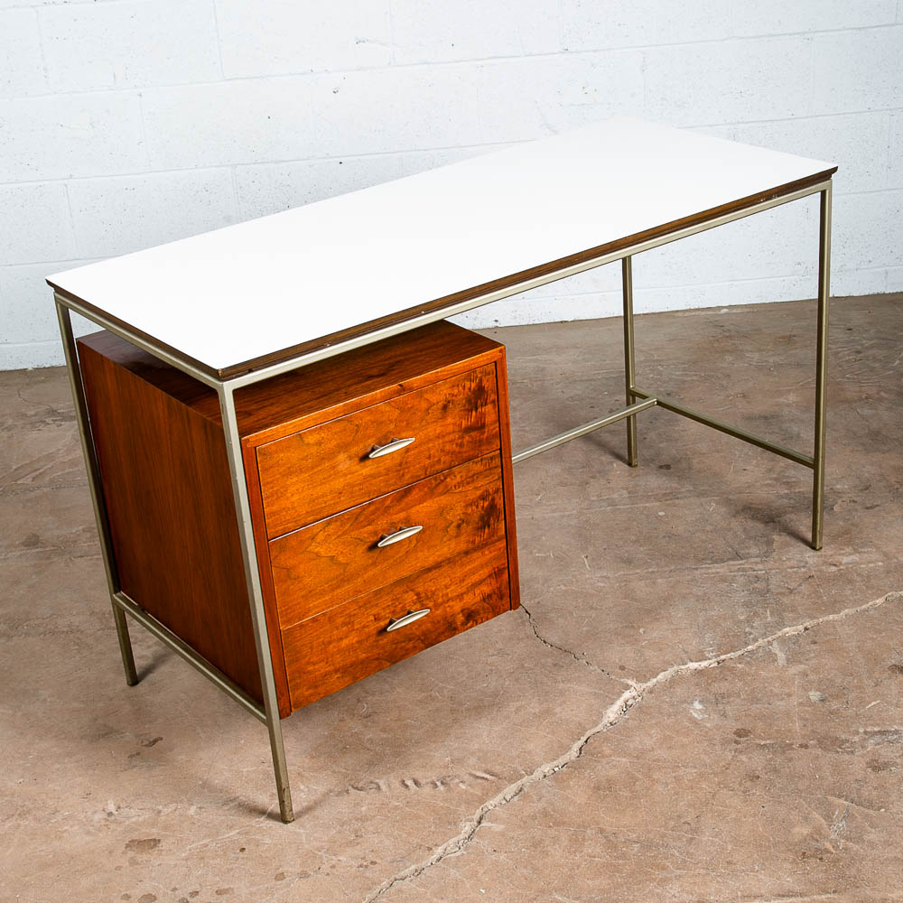 Mid Century Modern Desk Vista Of California Walnut Metal White 3 Drawers Mcm