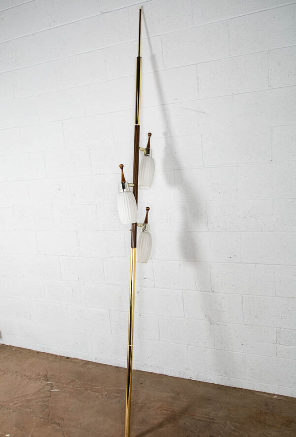 Mid Century Modern Floor Lamp Tension Pole 3 Light White Milk Glass Mcm Brass M - Image 5