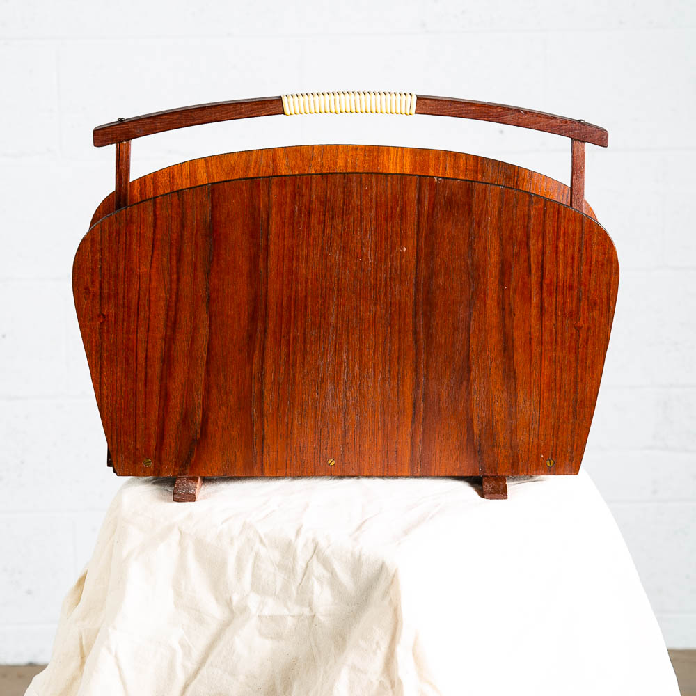 Mid Century Modern Magazine Rack Teak Vintage Danish Handle Mcm Denmark Wrapped - Image 4