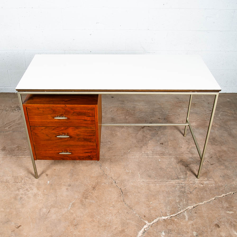 Mid Century Modern Desk Vista Of California Walnut Metal White 3 Drawers Mcm - Image 7