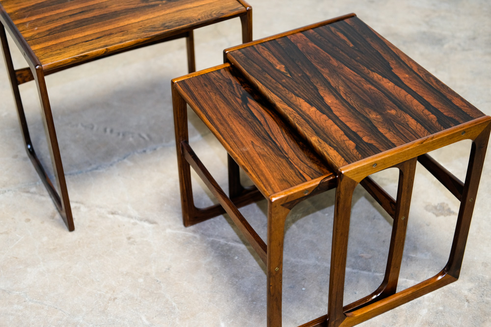Mid Century Danish Modern Nesting Tables Brazilian Rosewood Set 3 Denmark Sled - Image 9