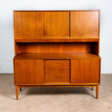 Mid Century Danish Modern Credenza Highboard Teak Oak Drawers 2 tier Cabinet Mcm