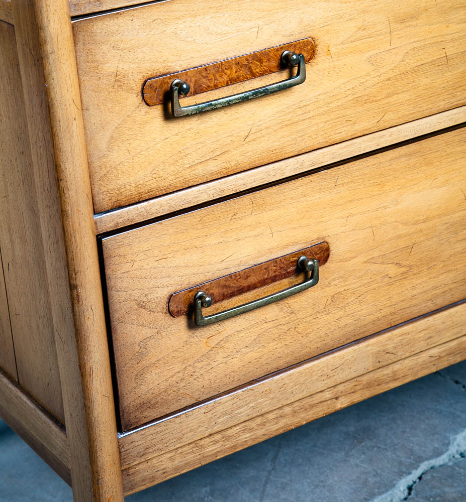 Mid Century Modern Dresser Highboy Drexel Bleached Walnut Burl Vintage 5 Drawer - Image 9