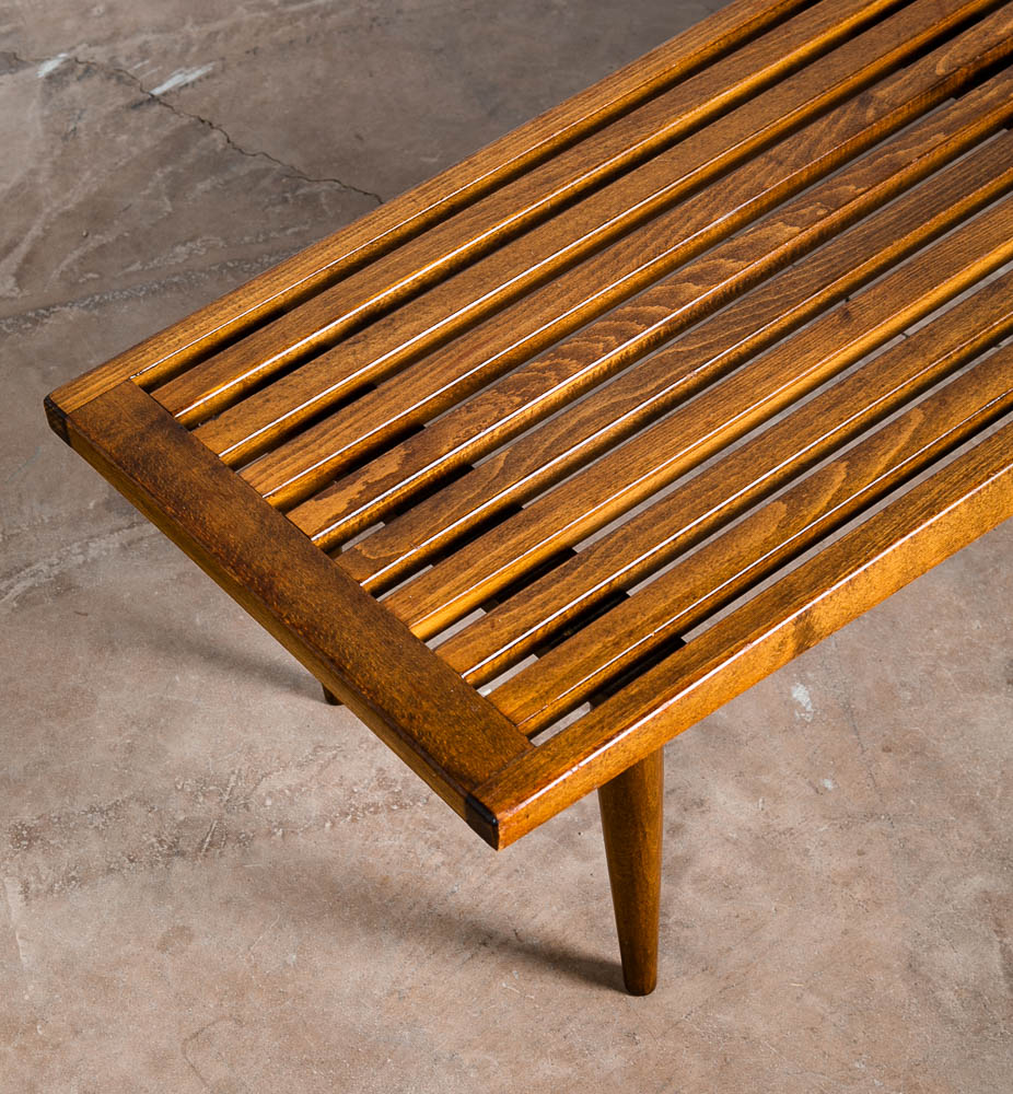 Mid Century Modern Slat Bench Coffee Table Pearsall Baughman Vintage Light Wood - Image 8
