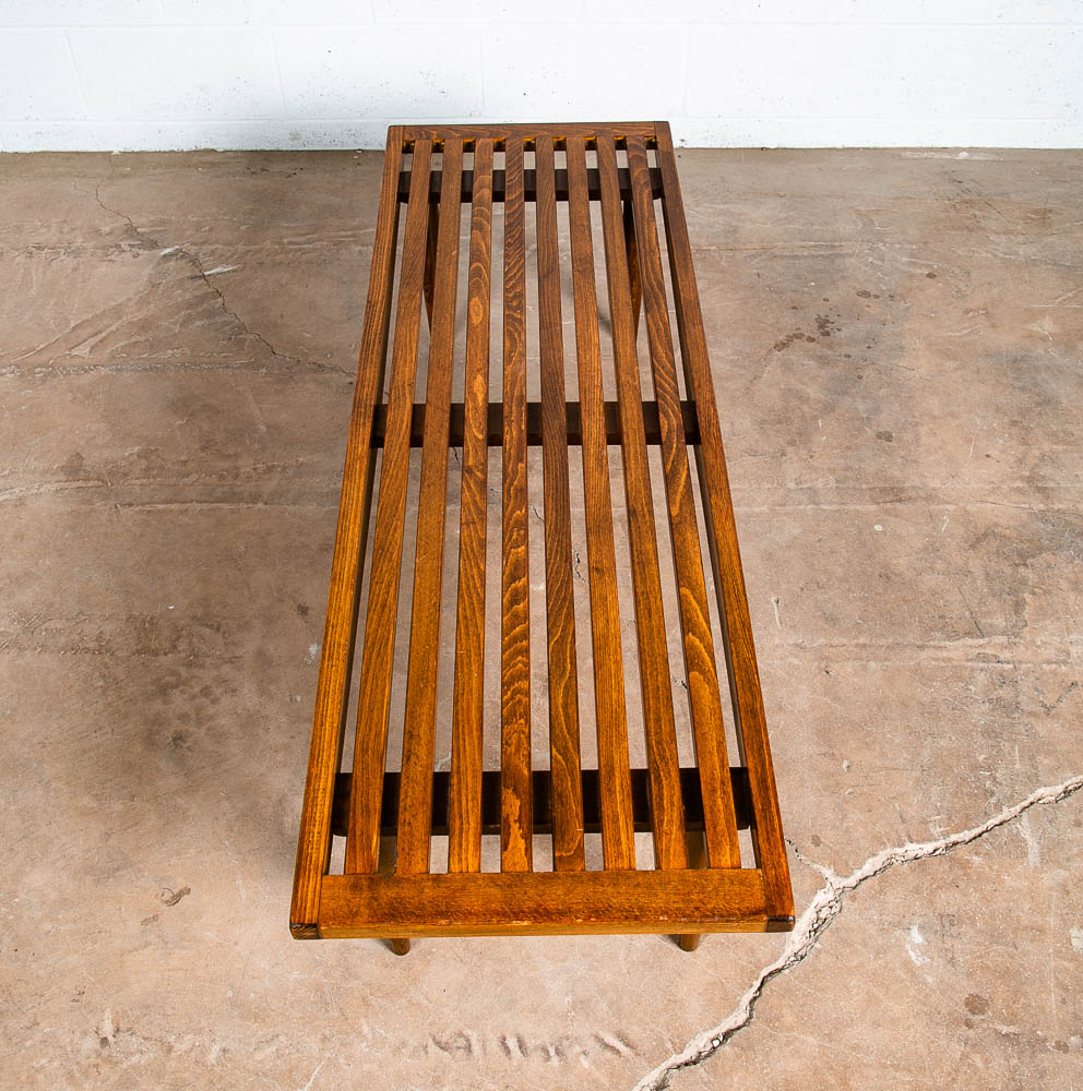 Mid Century Modern Slat Bench Coffee Table Pearsall Baughman Vintage Light Wood - Image 3