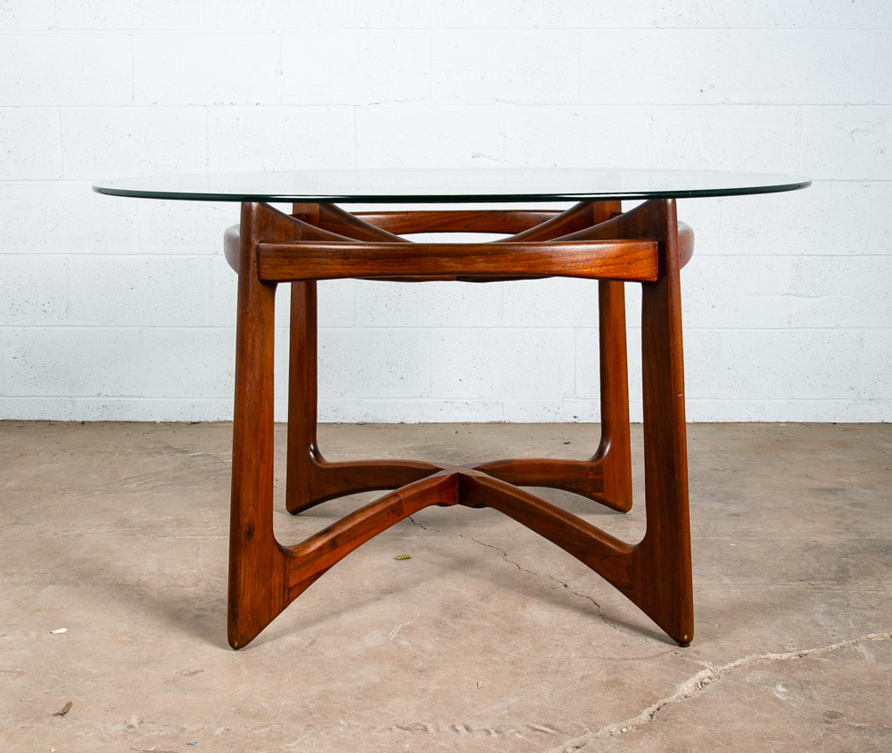 Mid Century Modern Dining Table Round Glass Adrian Pearsall Walnut 2458-T48 48in - Image 2