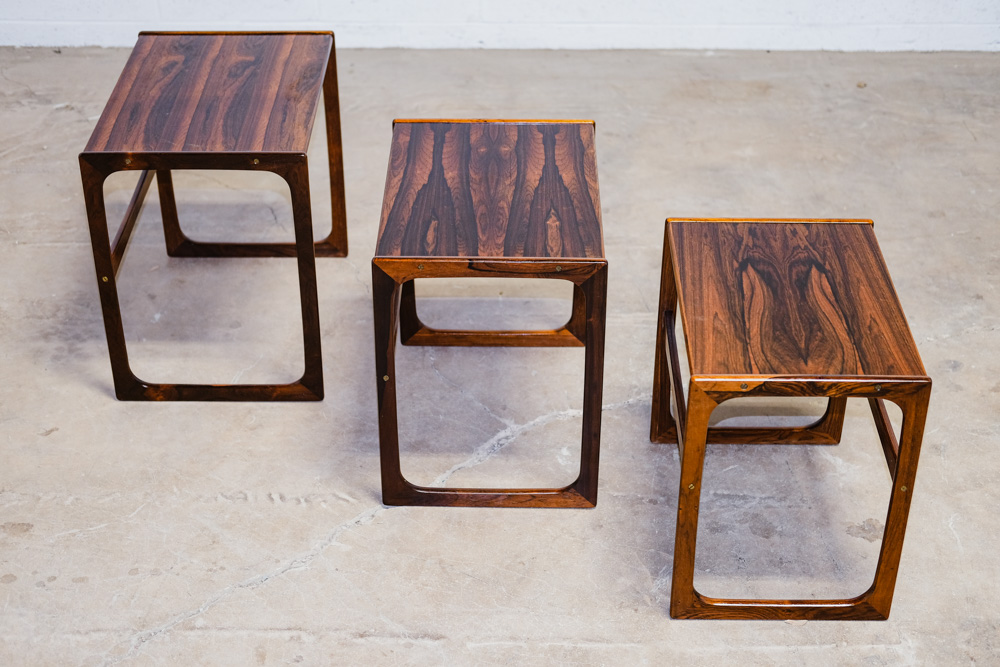 Mid Century Danish Modern Nesting Tables Brazilian Rosewood Set 3 Denmark Sled - Image 2