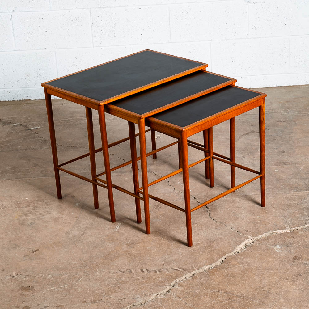 Mid Century Danish Modern Nesting Tables Illum Bolighus Teak Black 3 PJ Mobler - Image 6