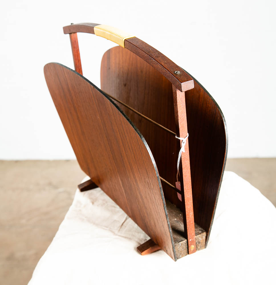 Mid Century Modern Magazine Rack Teak Vintage Danish Handle Mcm Denmark Wrapped - Image 3