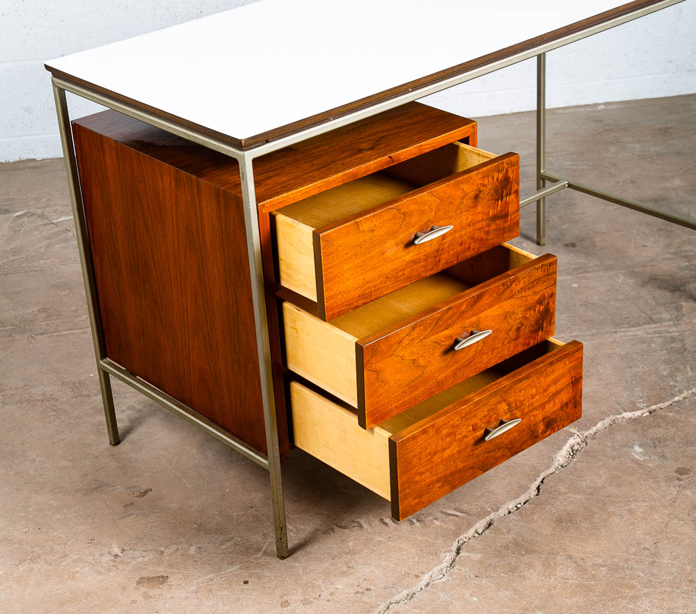 Mid Century Modern Desk Vista Of California Walnut Metal White 3 Drawers Mcm - Image 6