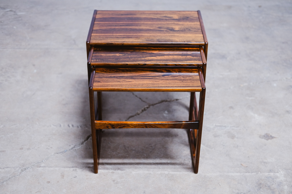 Mid Century Danish Modern Nesting Tables Brazilian Rosewood Set 3 Denmark Sled - Image 10