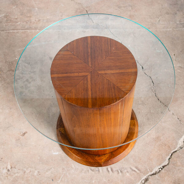Mid Century Modern Cocktail Table Side End Round Glass Vintage Solid Walnut Mcm - Image 4