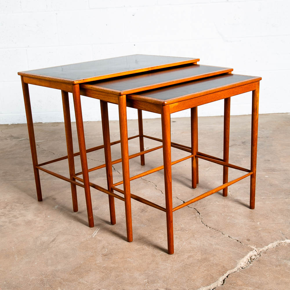 Mid Century Danish Modern Nesting Tables Illum Bolighus Teak Black 3 PJ Mobler - Image 12