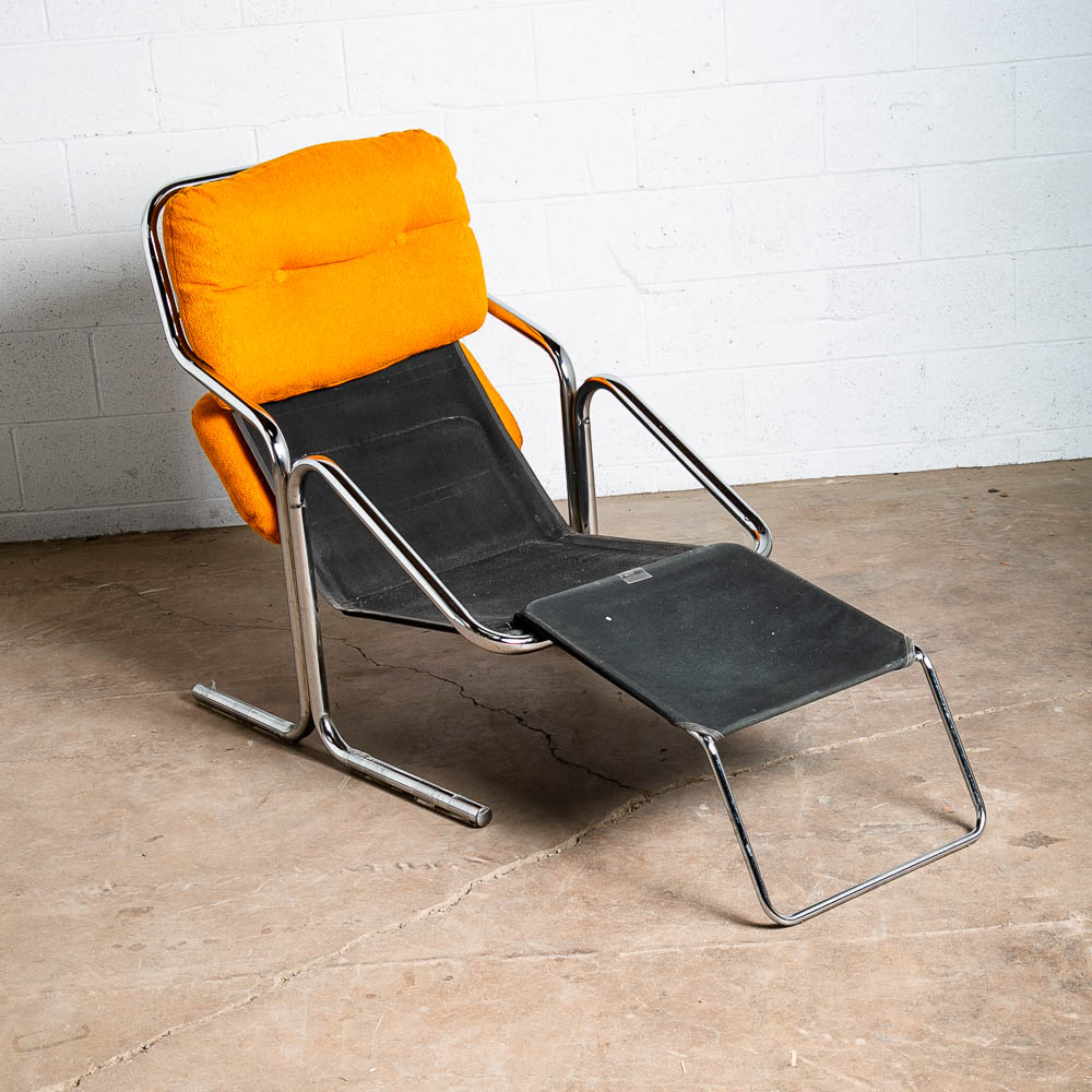 Mid Century Modern Lounge Chair Arcadia Chrome Orange Jerry Johnson Armchair - Image 4