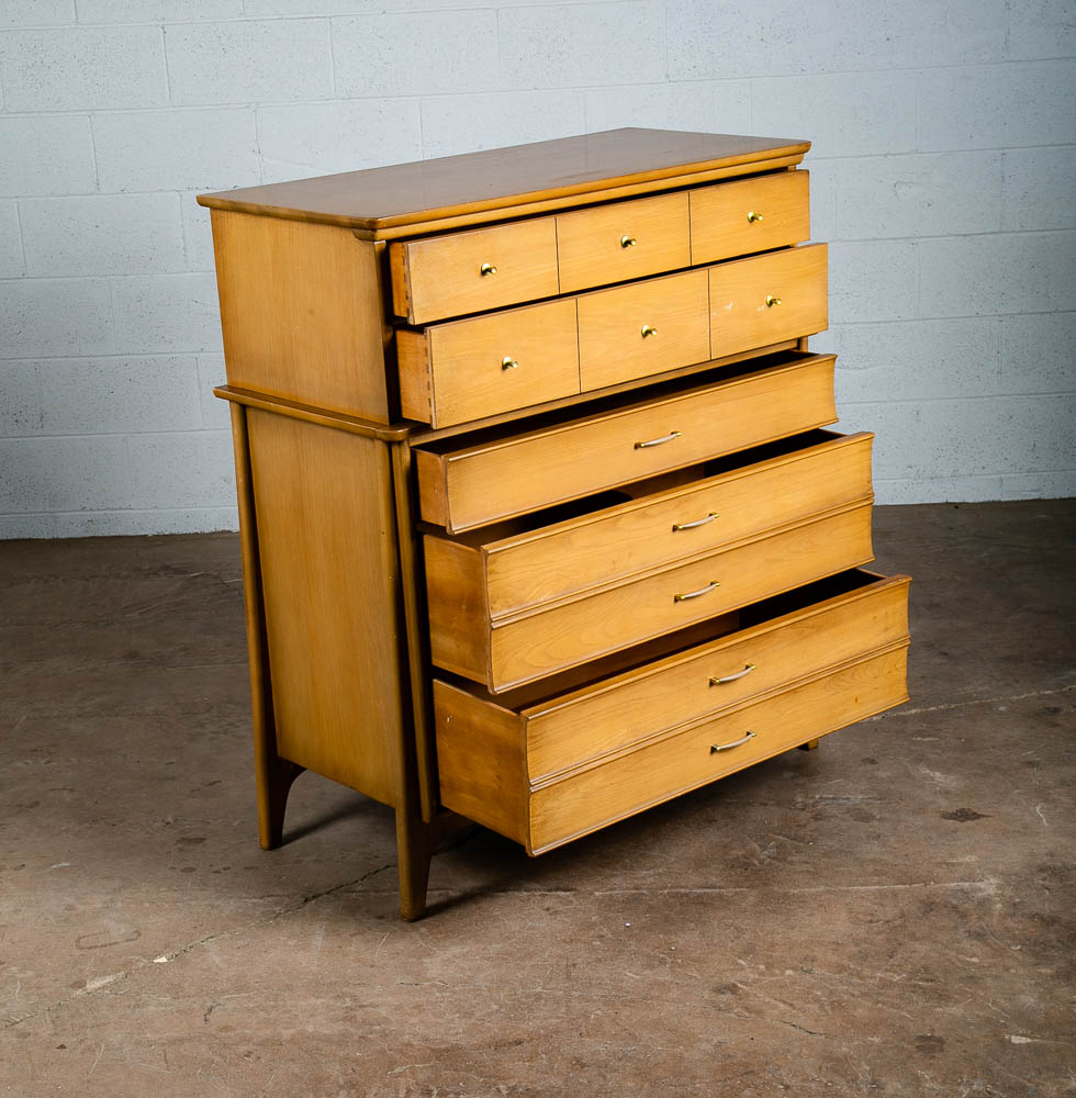 Mid Century Modern Dresser Highboy 5 Drawer Huntley Bleached Walnut Vintage - Image 3