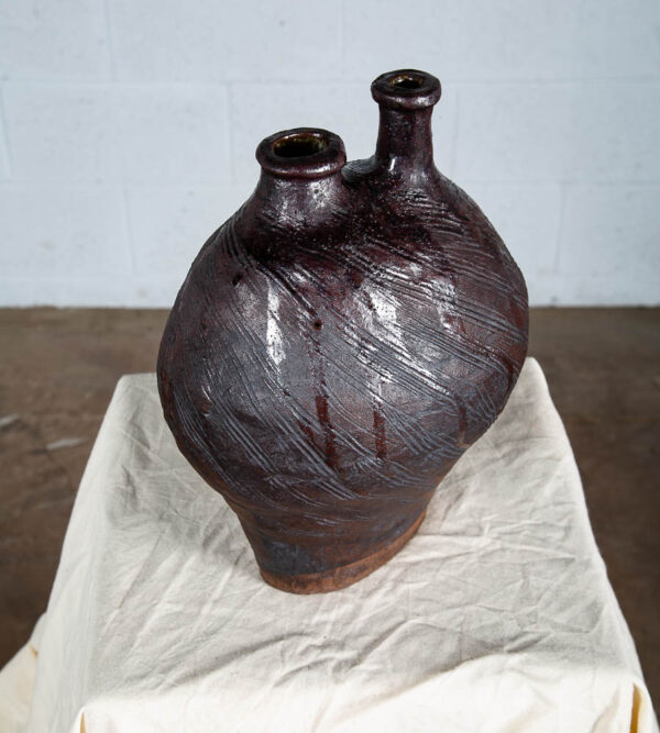 Mid Century Modern Ikebana Pot Brown Drip Glaze Studio Ceramic Japan Handmade - Image 6
