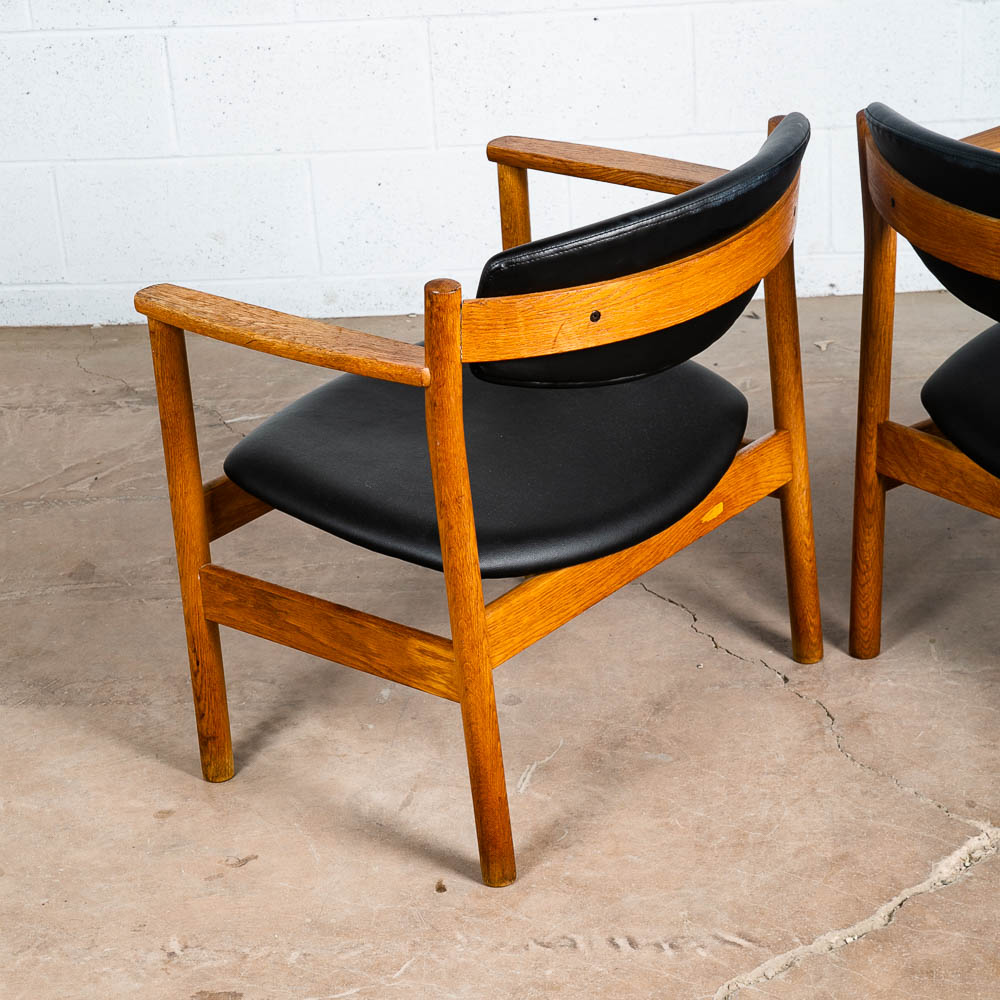 Mid Century Danish Modern Lounge Chairs Armchair Set Oak Wood Black FDB Mobler - Image 8