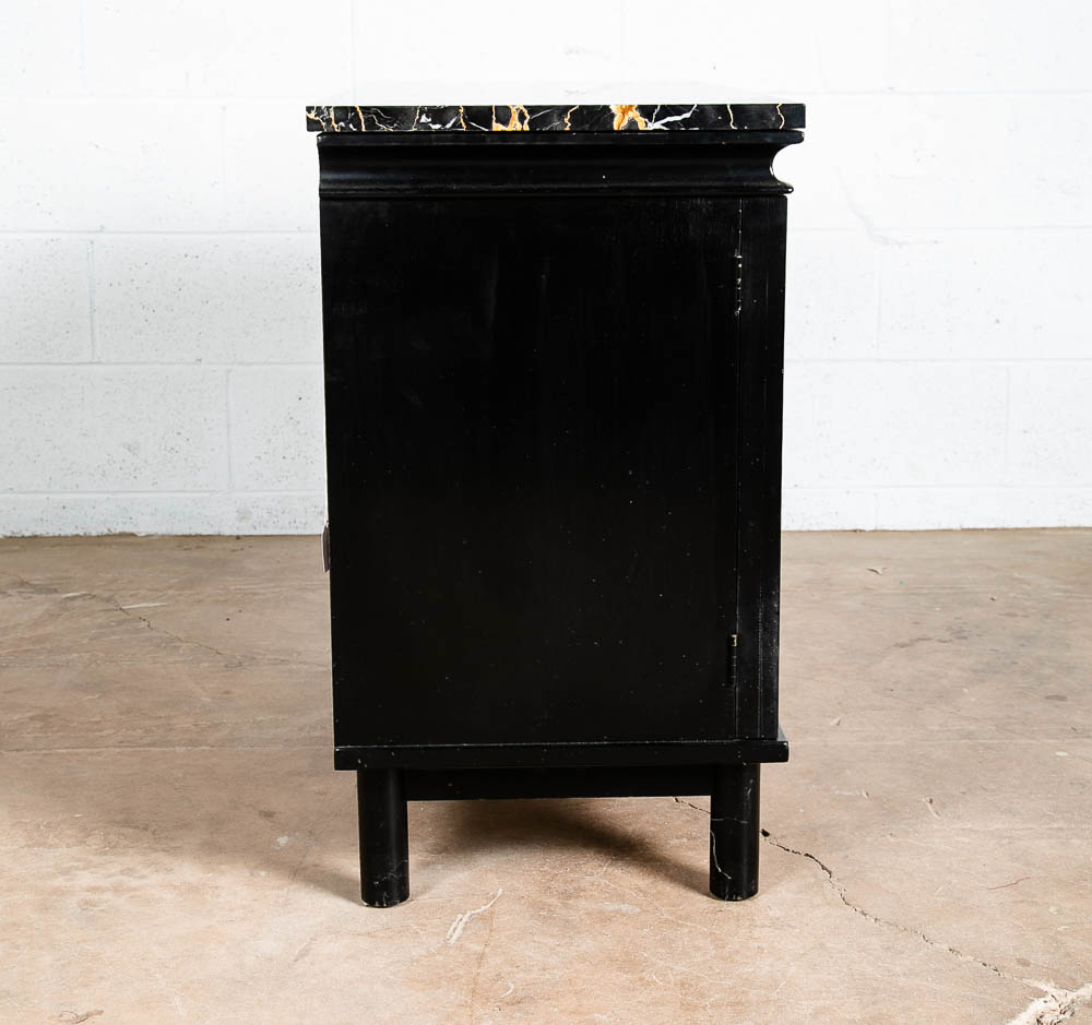 Mid Century Modern Credenza Cabinet Marble Black Lacquer Doors Compact Gold Door - Image 7