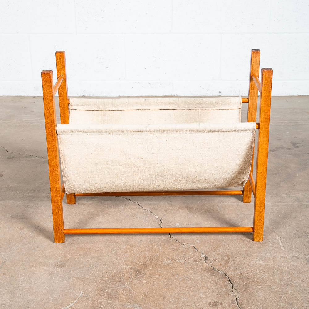 Mid Century Modern Magazine Rack Vintage Danish Canvas Sling Minimalist Teak Mcm - Image 6