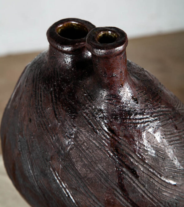 Mid Century Modern Ikebana Pot Brown Drip Glaze Studio Ceramic Japan Handmade - Image 9