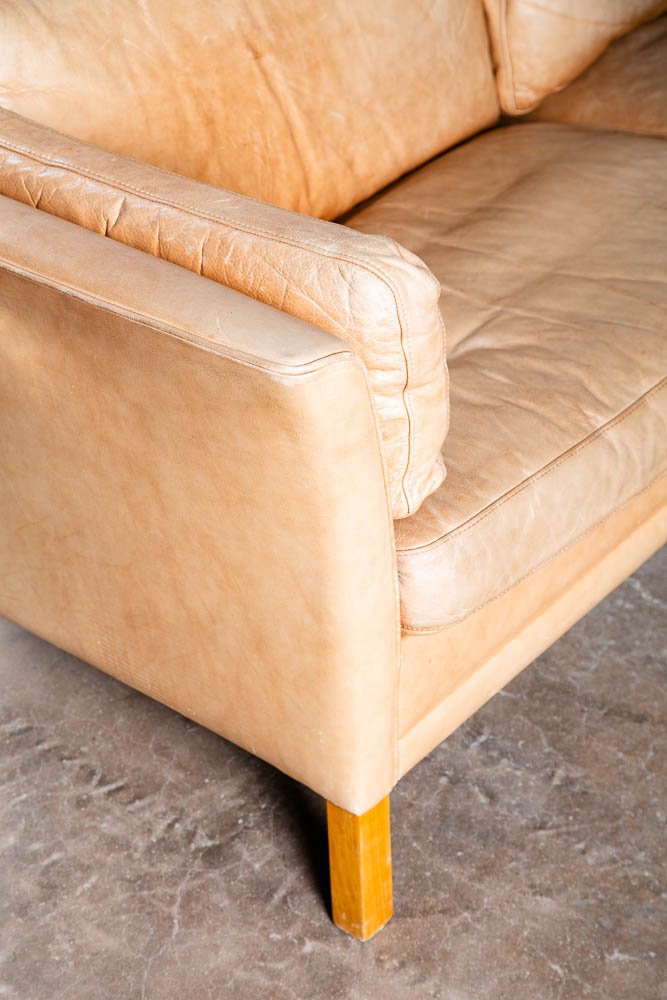 Mid Century Danish Modern Sectional Sofa Couch Leather Tan Natural Mogens Hansen - Image 9