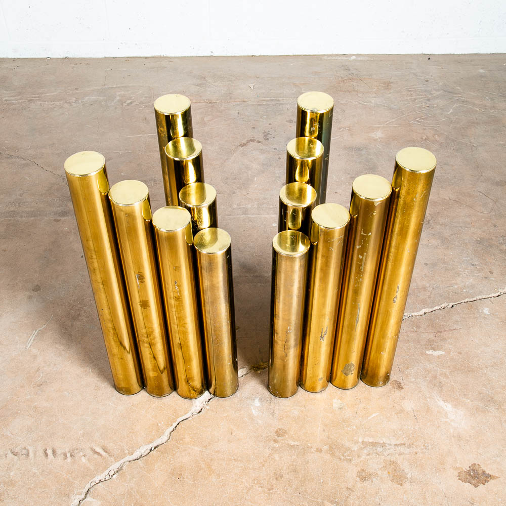 Mid Century Modern Console Table Brass Glass Vintage Circular Gold Cylinder Mcm - Image 7