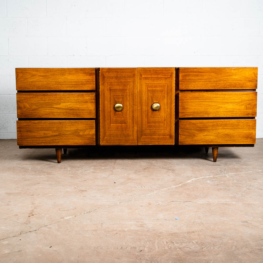 Mid Century Modern Credenza Dresser American Martinsville Walnut Wood 9 Drawer - Image 2