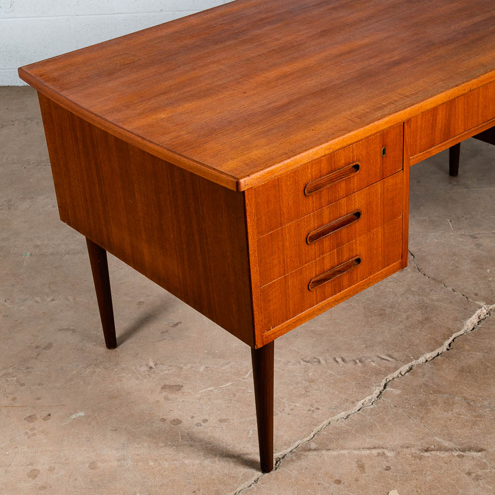 Mid Century Danish Modern Desk Executive Teak 6 Drawer Bookshelf Floating Lock - Image 5